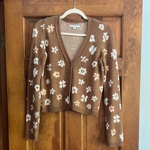 American Eagle Outfitters Brown and White Floral Cardigan Sweater